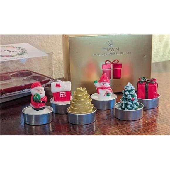Set of 6 Christmas Candles Gift | Tealights Candles |  Christmas Decorations - Picture 1 of 9